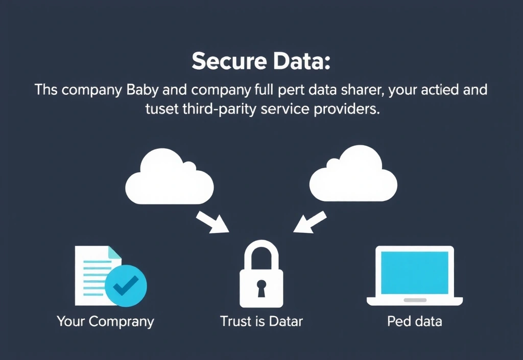 Diagramma che mostra la condivisione sicura dei dati tra l'azienda e fornitori di servizi di fiducia, con icone di lucchetto.