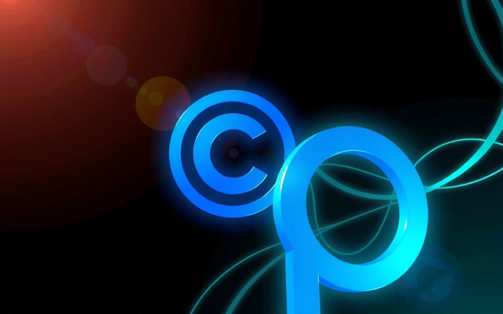 Icona di copyright e simboli di proprietà intellettuale su sfondo digitale